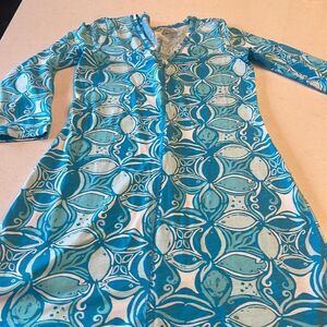 Lily Pulitzer women’s dress size small, blue fish pattern, v-neck, pima cotton.